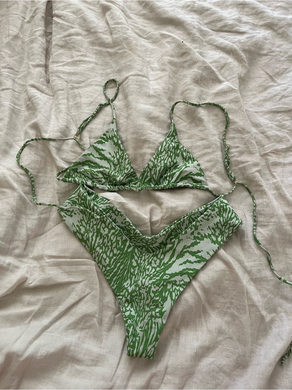 Skatie Green White Patterned Triangle Bikini S/M